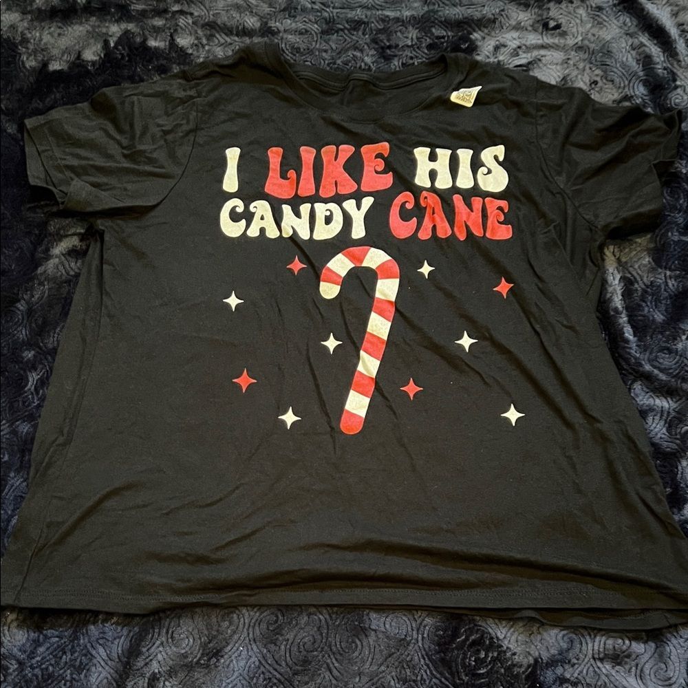 I Like His Candy Cane Wife Girlfriend Christmas Black Graphic Shirt (Ladies 2X)
